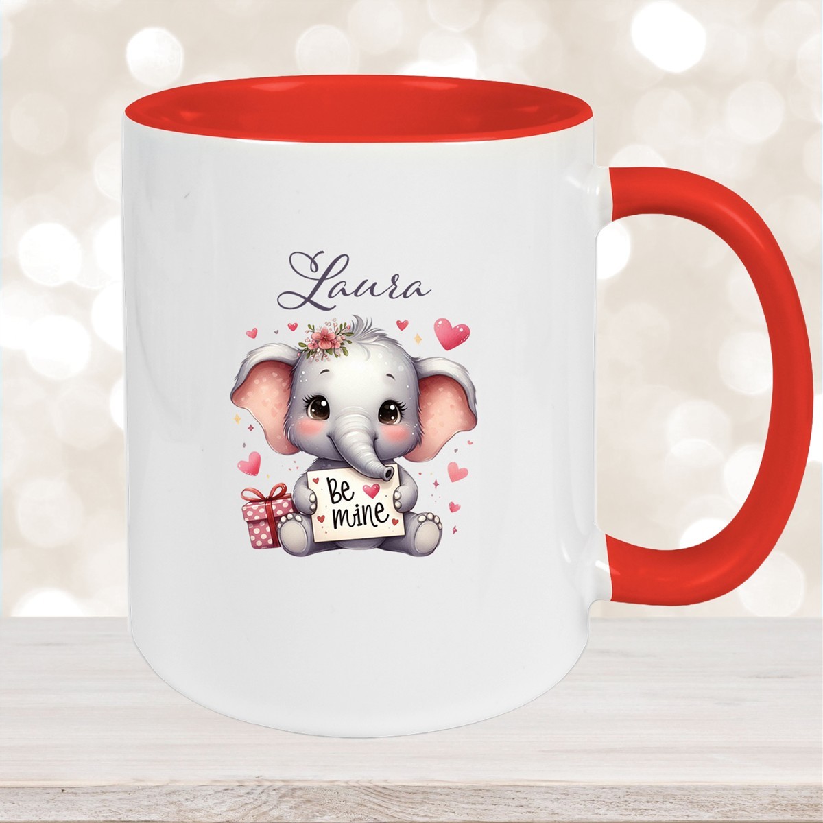 Tasse Liebe - Elefant Valentinstag Wunschnamen Keramik personalisiert versch. Farben Rot