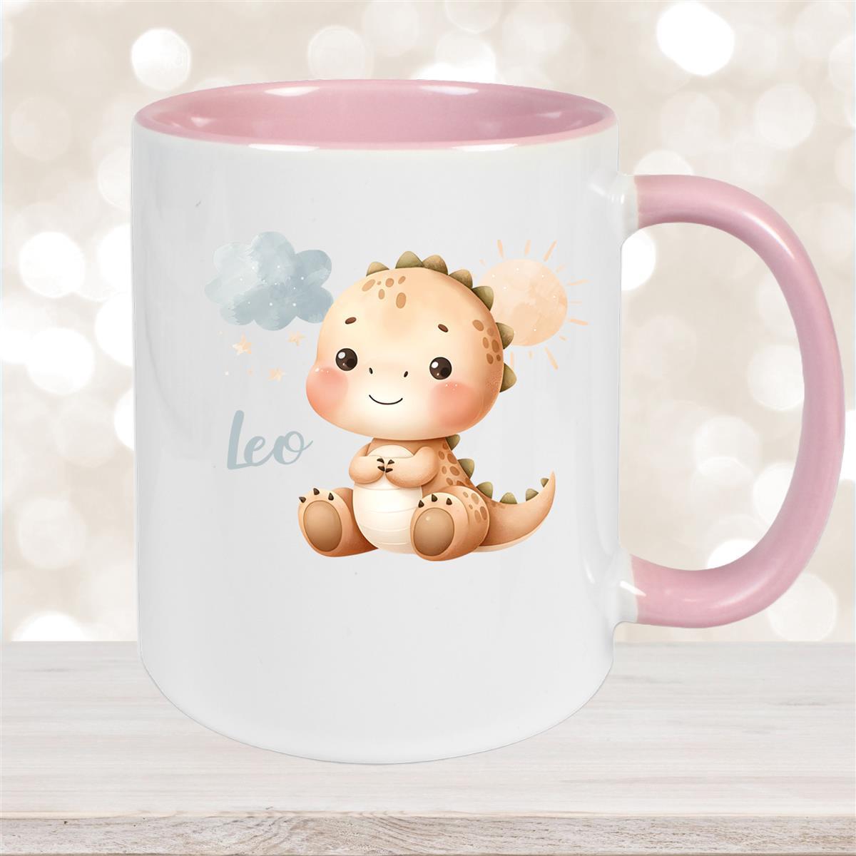 Tasse Dino #19 Wunschname Keramik Kinderbecher Personalisiert Altrosa
