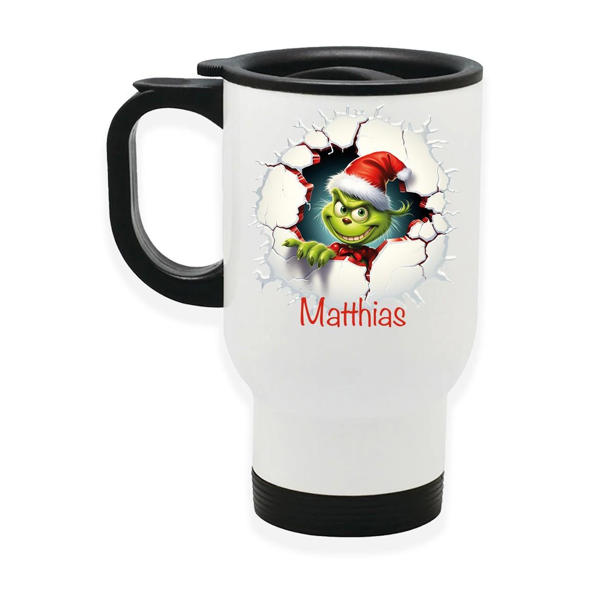 Edelstahl-Thermobecher mit Deckel Weihnachten Grinch 8 personalisiert weiß