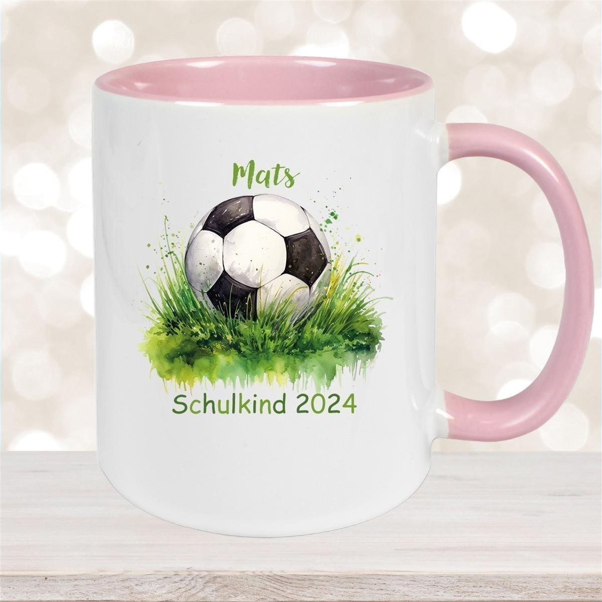 Tasse Schulkind 12 Wunschname Fußball1 Keramik Kinderbecher Personalisiert versch. Farben