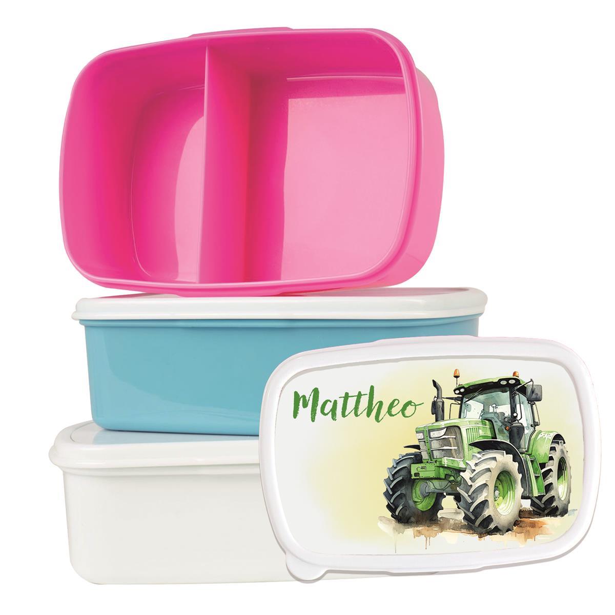 Brotdose mit Namen Traktor 01 – Personalisierte Lunchbox für Schule & Kindergarten versch. Farben