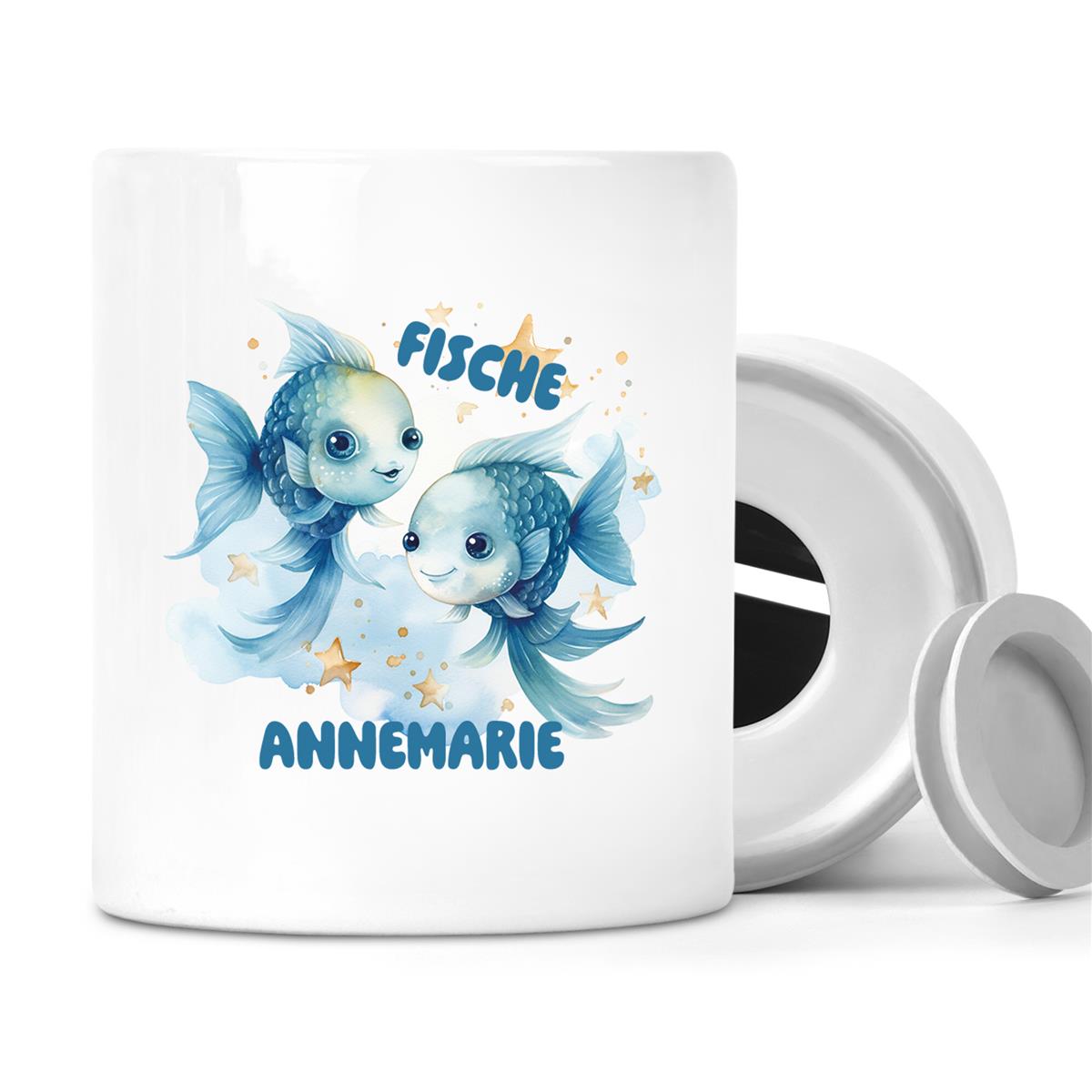 Spardose mit Wunschname Sternzeichen Fische #1 personalisiert