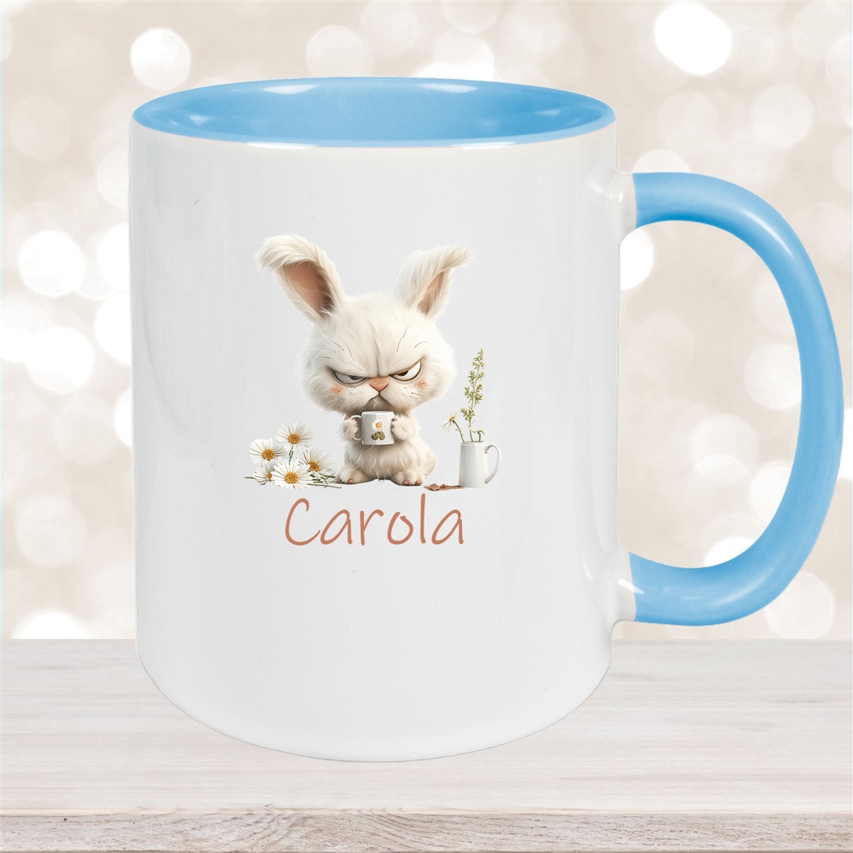 Tasse Ostern Grumpy-Bunny #1 Wunschnamen Keramik personalisiert Hellblau