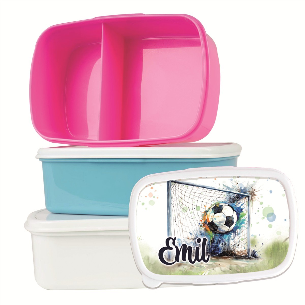 Brotdose mit Namen Fußball #09 – Personalisierte Lunchbox für Schule & Kindergarten Weiß