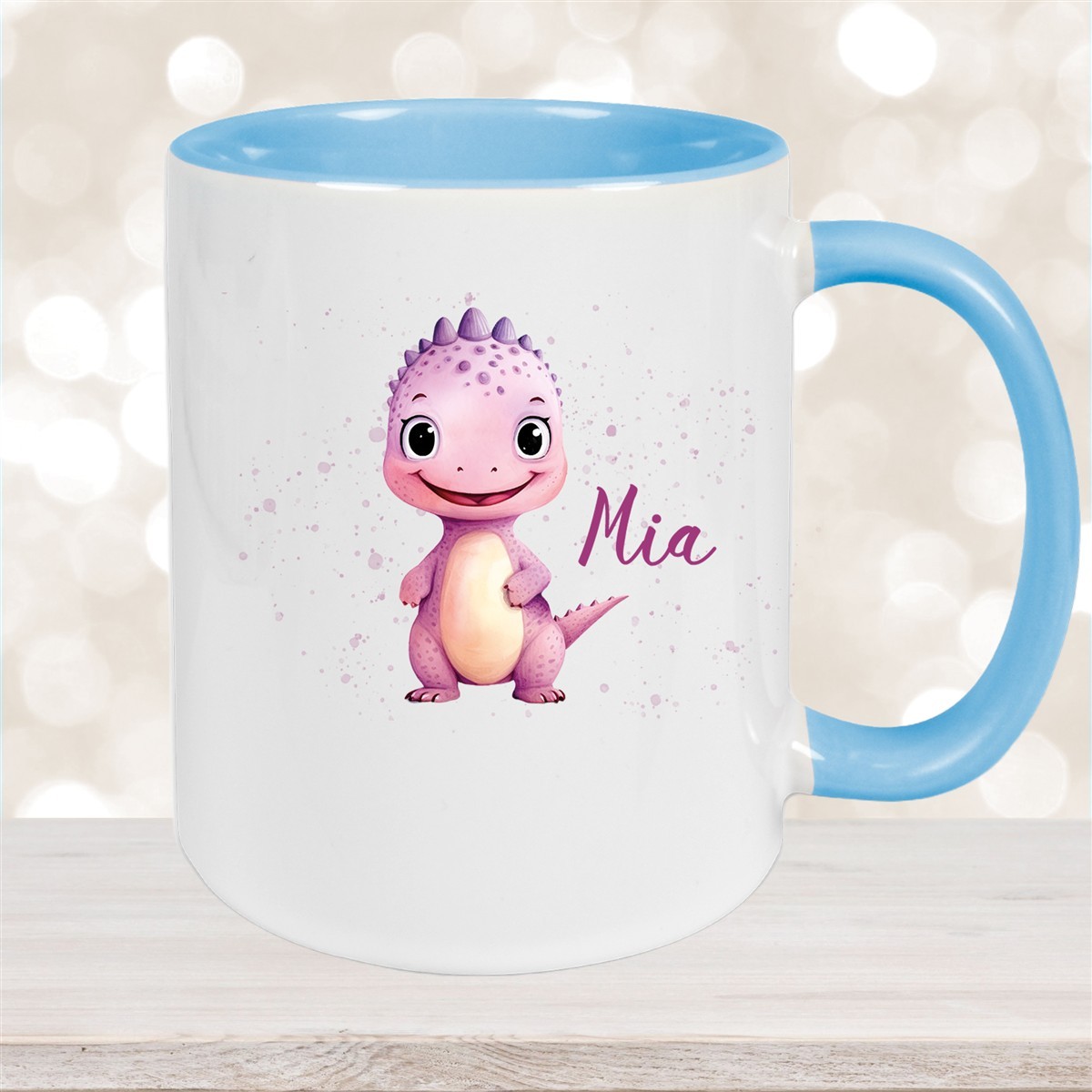 Tasse Wunschname Dino #20 Keramik Kinderbecher Hellblau
