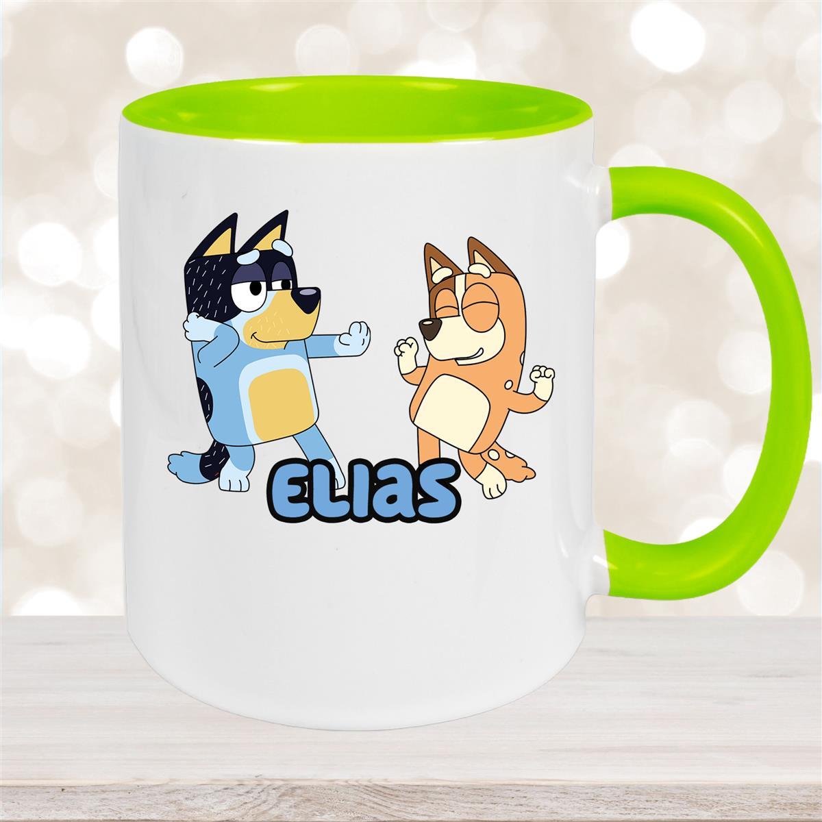Tasse Bluey #1 Wunschname Keramik Kinderbecher personalisiert Grün