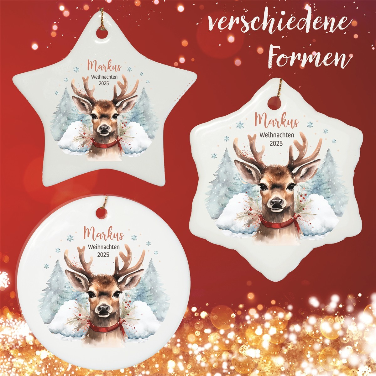Christbaumanhänger Weihnachten Rentier Papa #1 Ornament Christbaumschmuck Rund