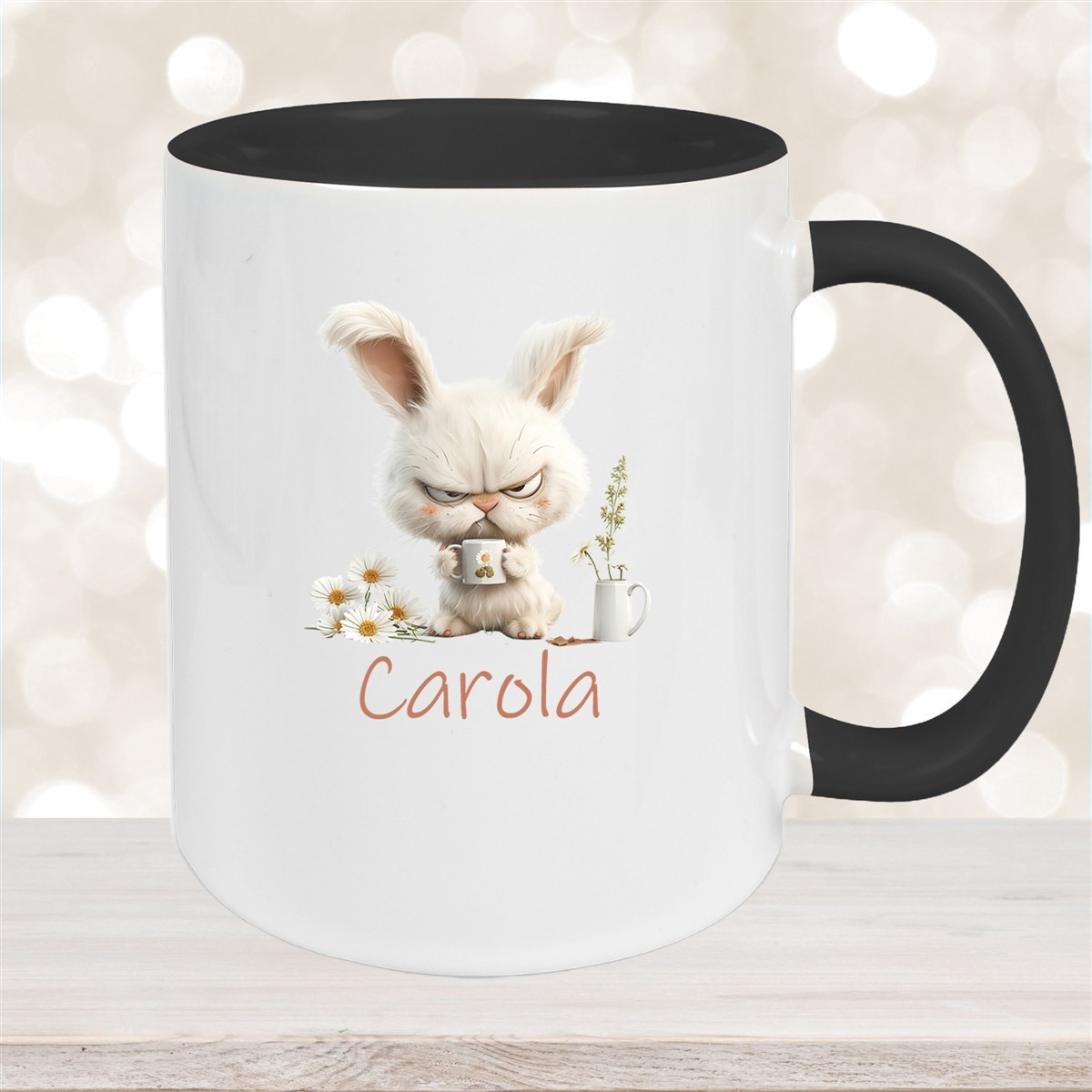 Tasse Ostern Grumpy-Bunny #1 Wunschnamen Keramik personalisiert Schwarz
