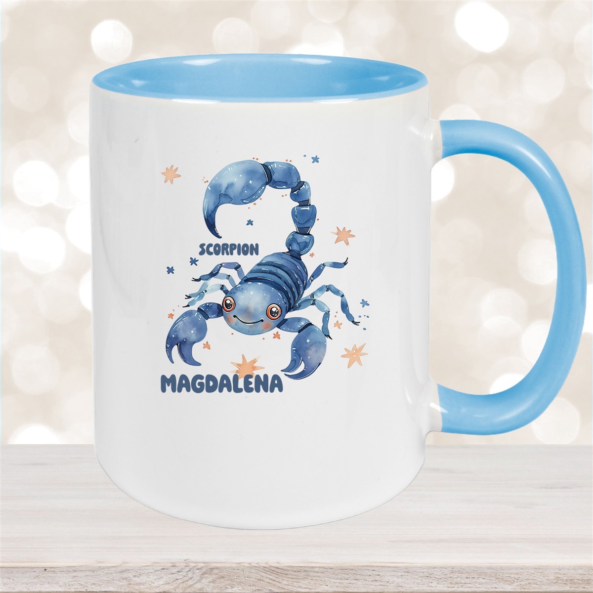 Tasse Sternzeichen Kinder Skorpion #1 Wunschname Keramik Kinderbecher personalisiert Hellblau