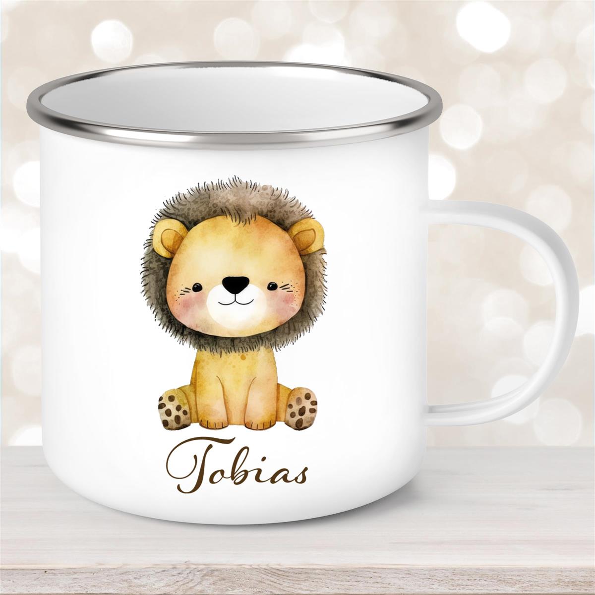 Tasse Wunschname Löwe #1 Emaille Kinderbecher
