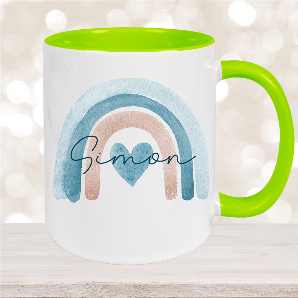 Tasse Wunschname Regenbogen #6 Keramik Kinderbecher Grün