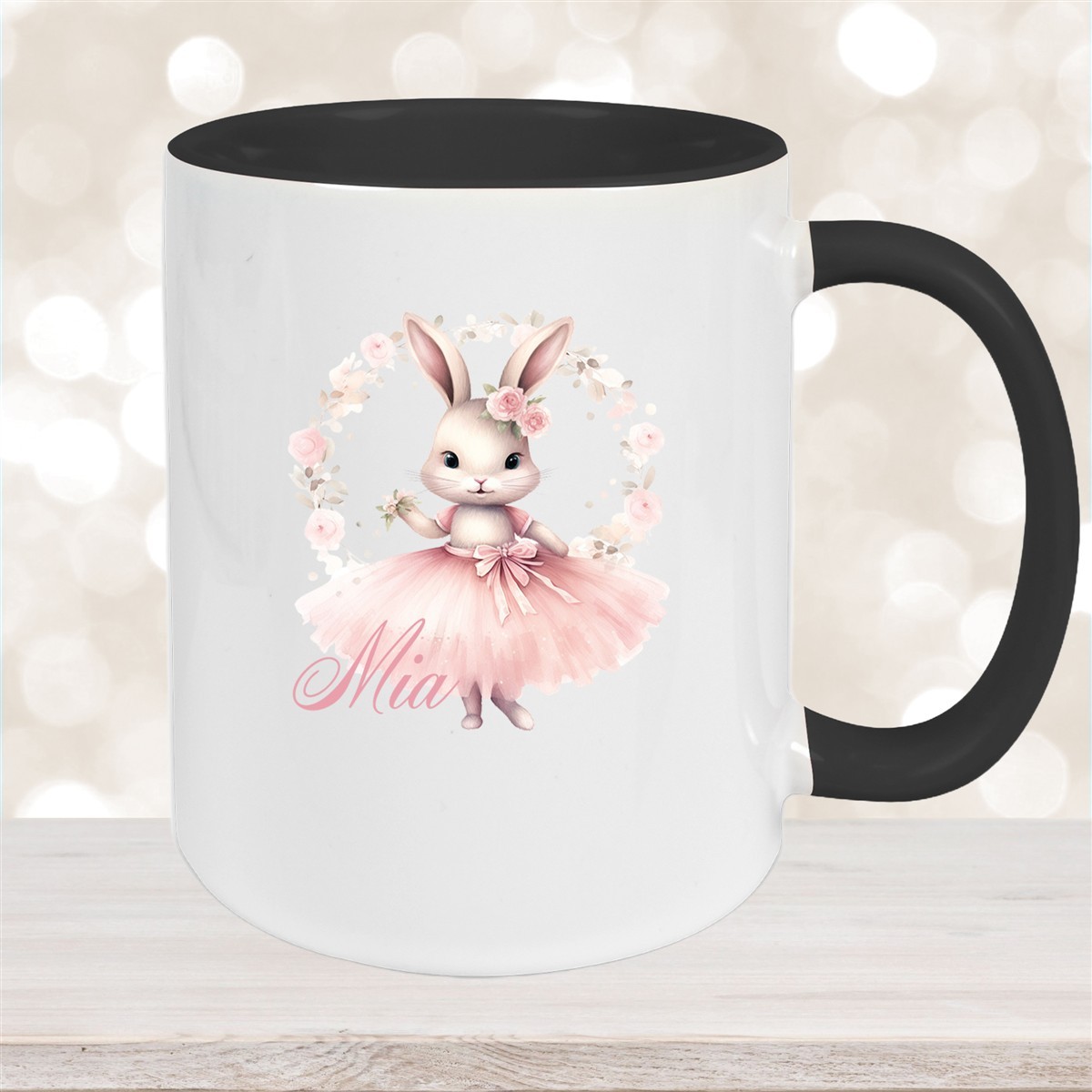 Tasse Ballerina #5 Wunschname Keramik Kinderbecher personalisiert Schwarz