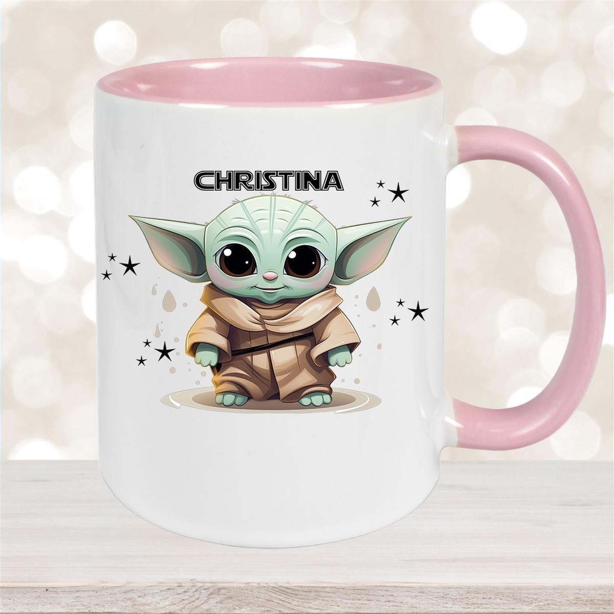 Tasse Wunschname Baby-Yoda 3 Keramik Kinderbecher personalisiert versch. Farben