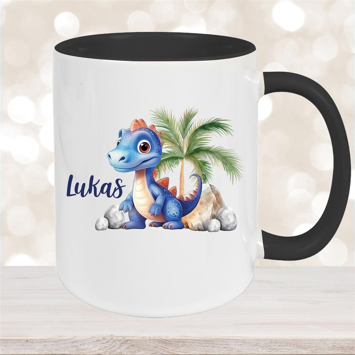 Tasse Dino #8 Wunschname Keramik Kinderbecher Personalisiert versch. Farben