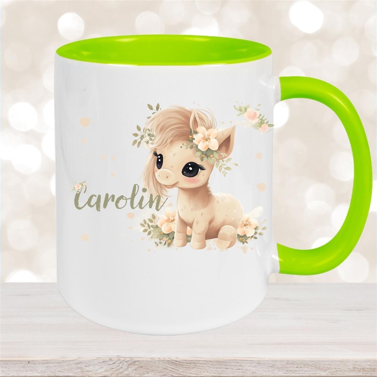 Tasse Pferd #5 Wunschname Keramik Kinderbecher personalisiert versch. Farben