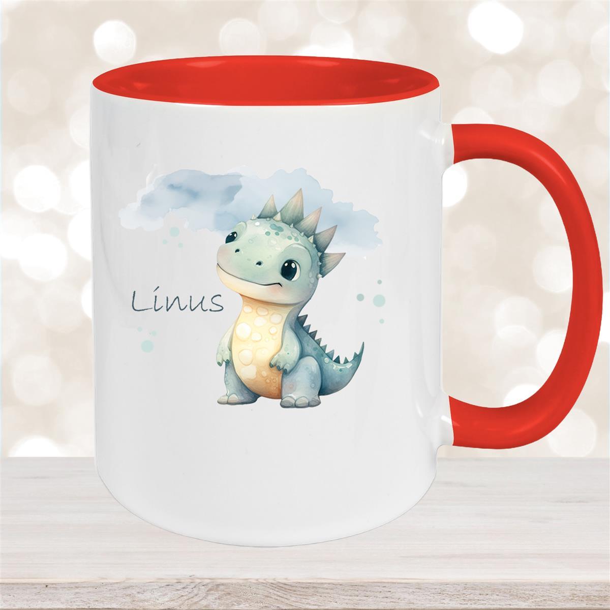 Tasse Dino #15 Wunschname Keramik Kinderbecher Personalisiert Rot