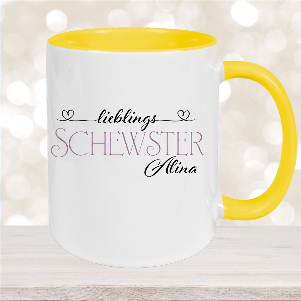 Tasse Wunschname Lieblings-Schwester #1 personalisiert Keramik Becher versch. Farben