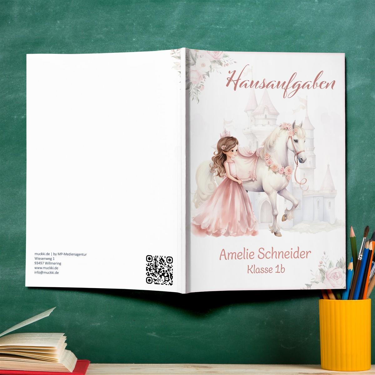 Hausaufgabenheft Prinzessin 1 DIN A5 - 48 Blatt mit Name und Klasse