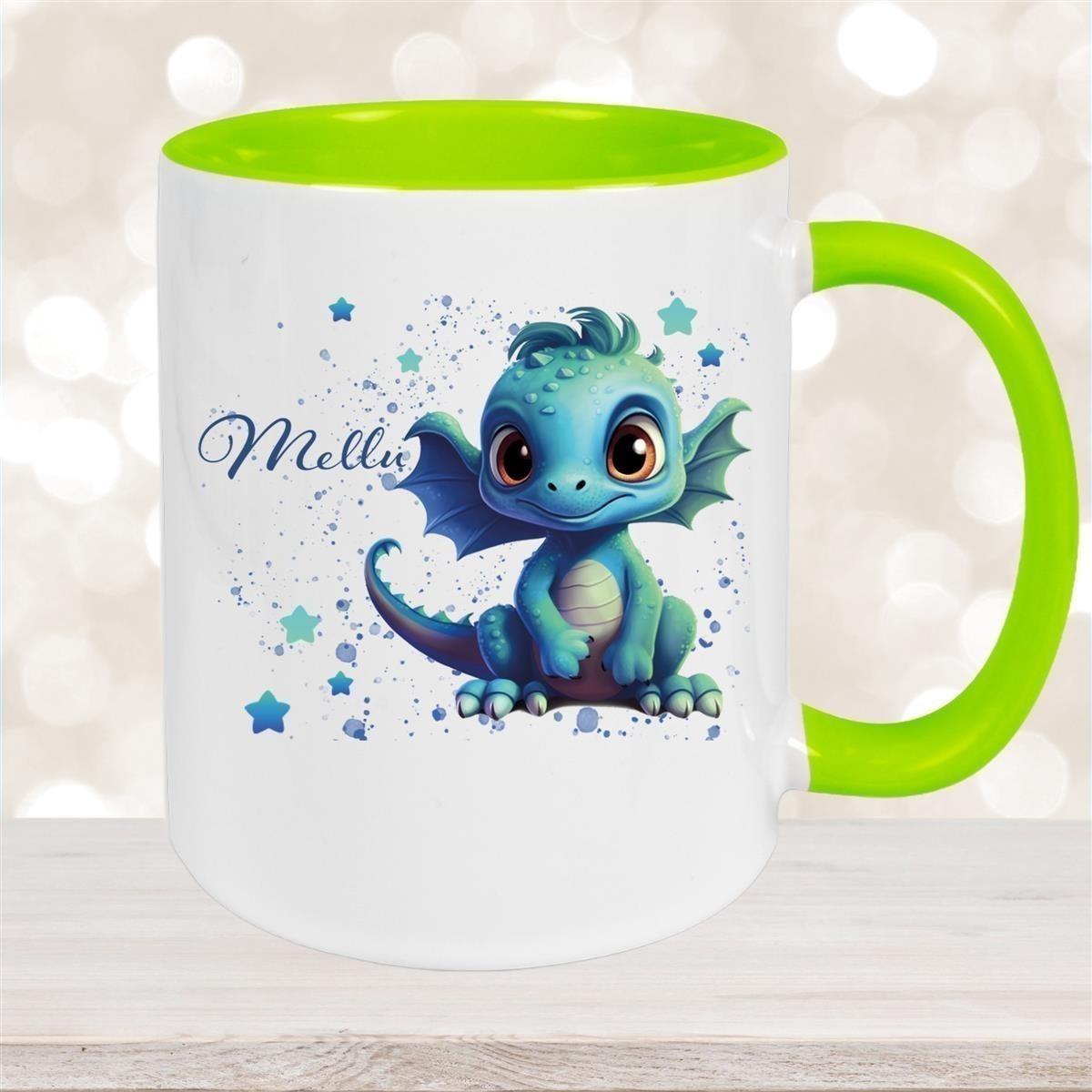 Tasse Wunschname Drache 2 Keramik Kinderbecher versch. Farben