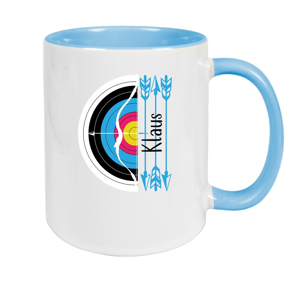 Tasse Bogenschütze 5 Wunschname Keramik personalisiert versch. Farben