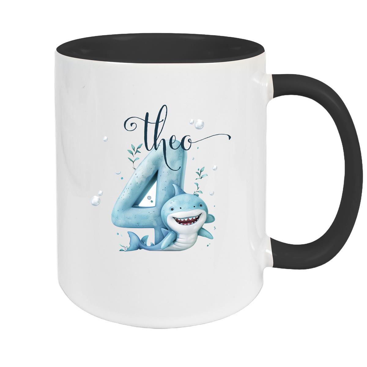 Tasse Geburtstag Hai Zahl 1 Wunschname Keramik Kinderbecher Personalisiert versch. Farben