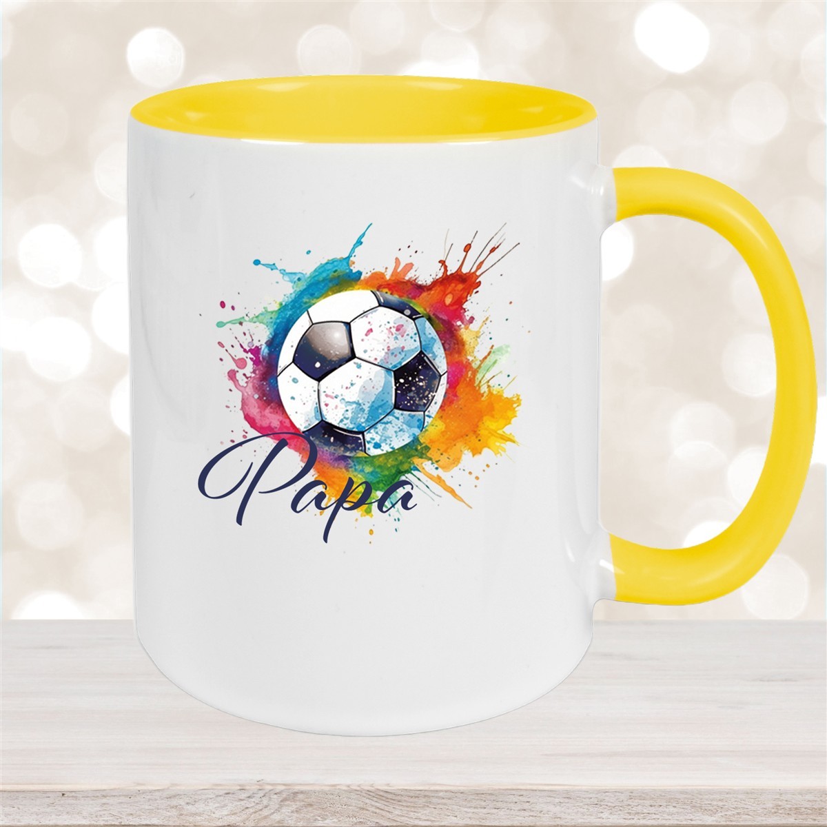 Tasse Wunschname Fußball #20 Personalisiert Keramik Kinderbecher Gelb