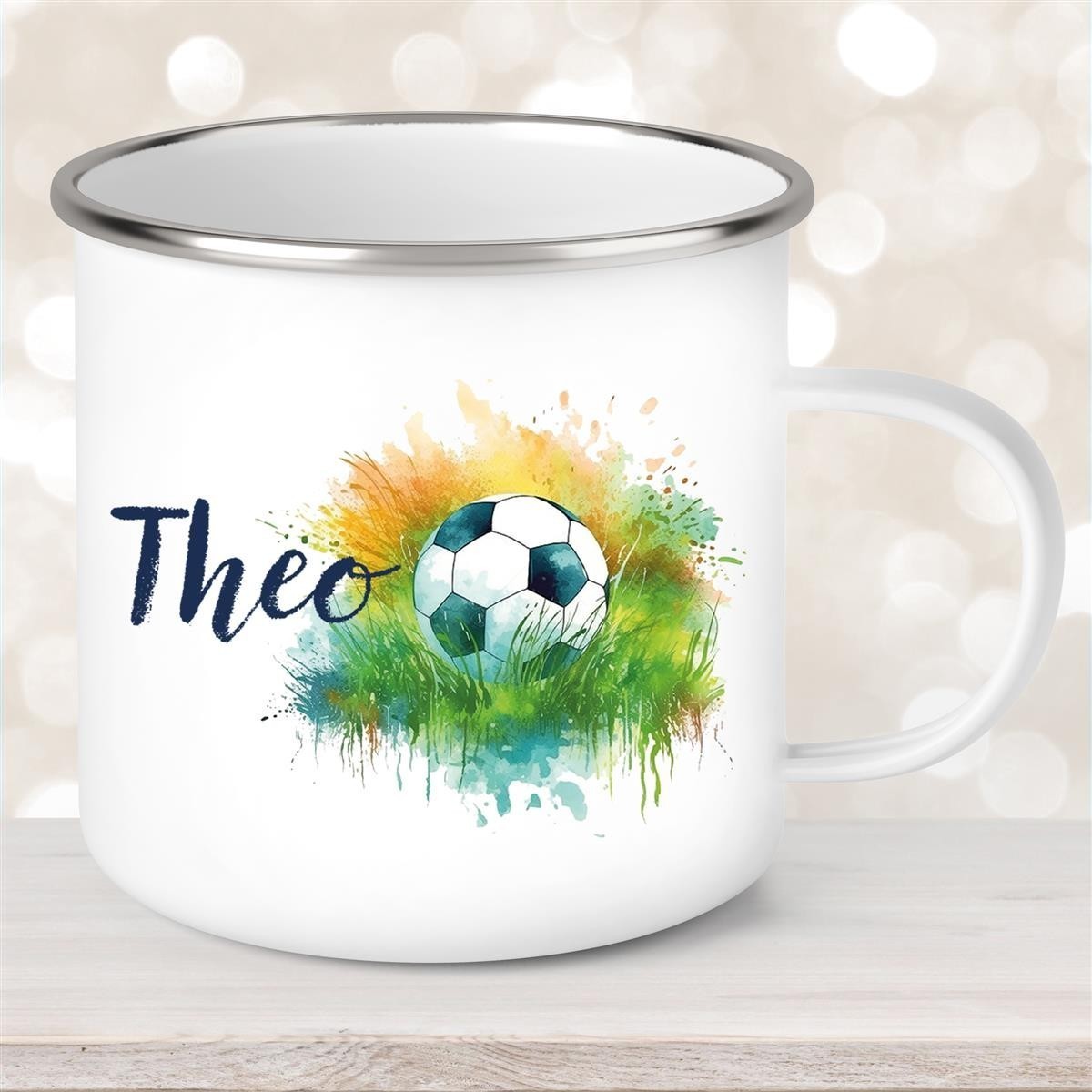 Tasse Fußball #5 Wunschname Emaille Kinderbecher personalisiert Tasse Fußball #5 Wunschname Emaille Kinderbecher personalisiert