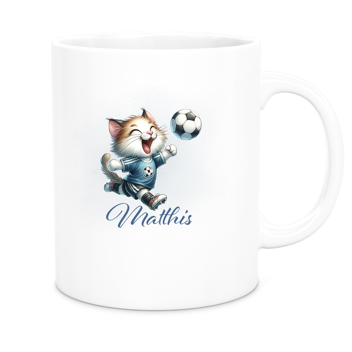 Tasse Wunschname Fußball 18 Personalisiert Katze Keramik Kinderbecher versch. Farben