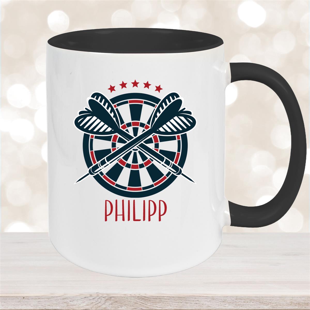 Tasse Dart #1 Wunschname Keramik Kinderbecher personalisiert Schwarz
