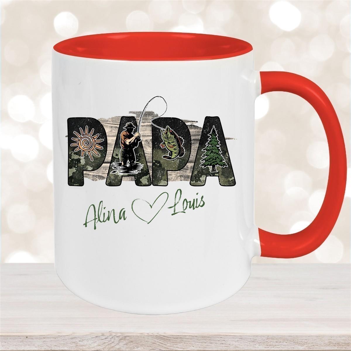 Tasse Vatertag 6 "Angler" Wunschnamen Keramik Personalisiert versch. Farben