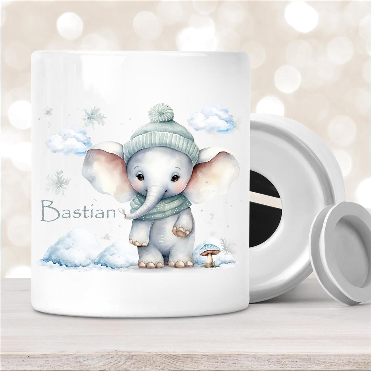 Spardose mit Wunschname Weihnachten Elefant personalisiert