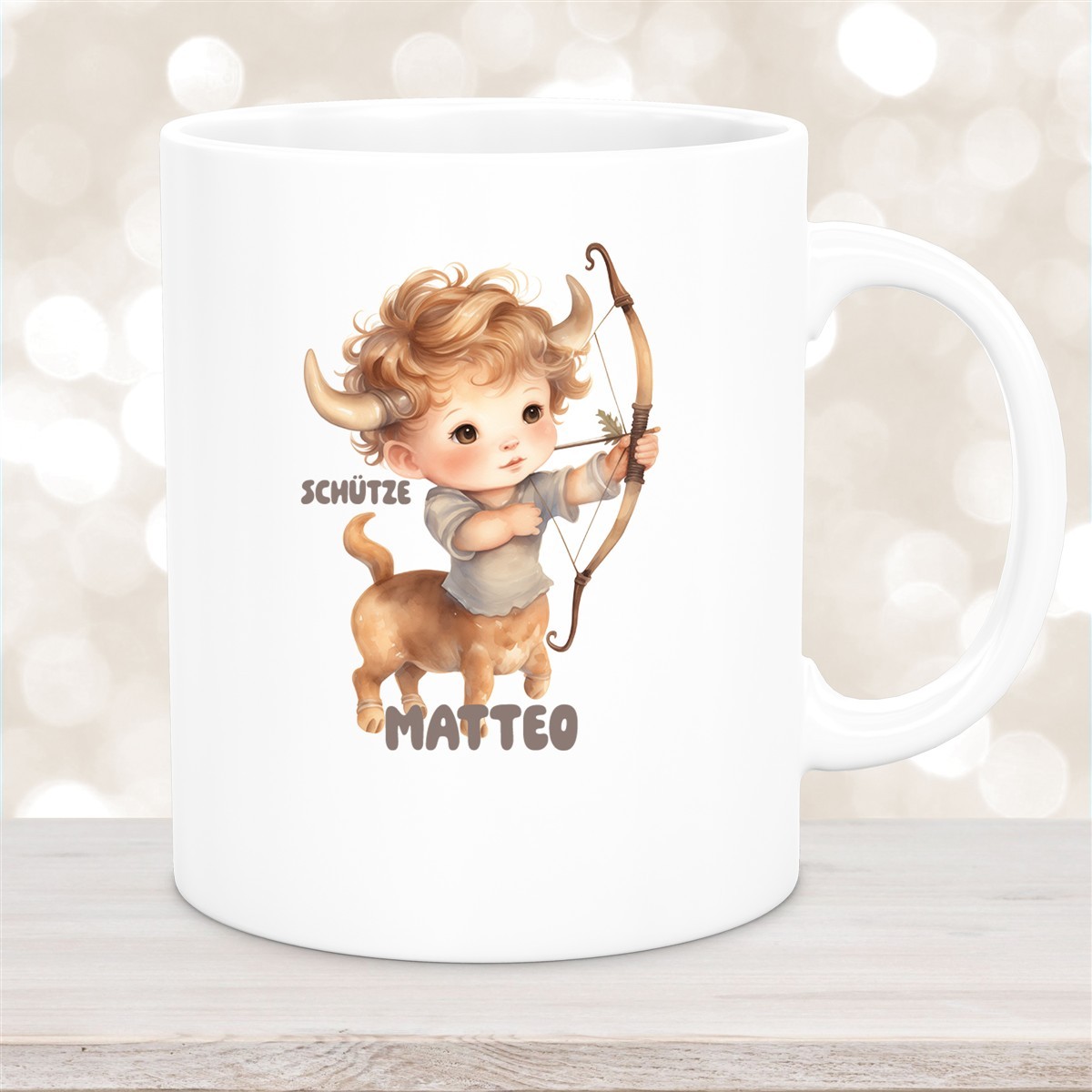 Tasse Sternzeichen Kinder Schütze #1 Wunschname Keramik Kinderbecher personalisiert Weiß