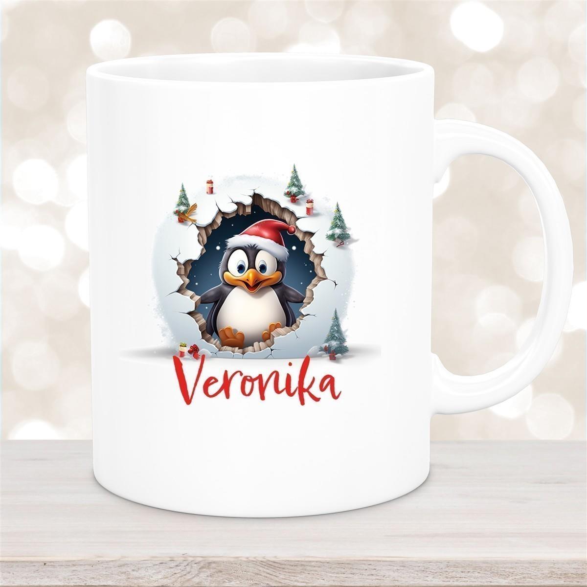 Tasse Wunschname Christmas Pinguin 2 Keramik Kinderbecher versch. Farben