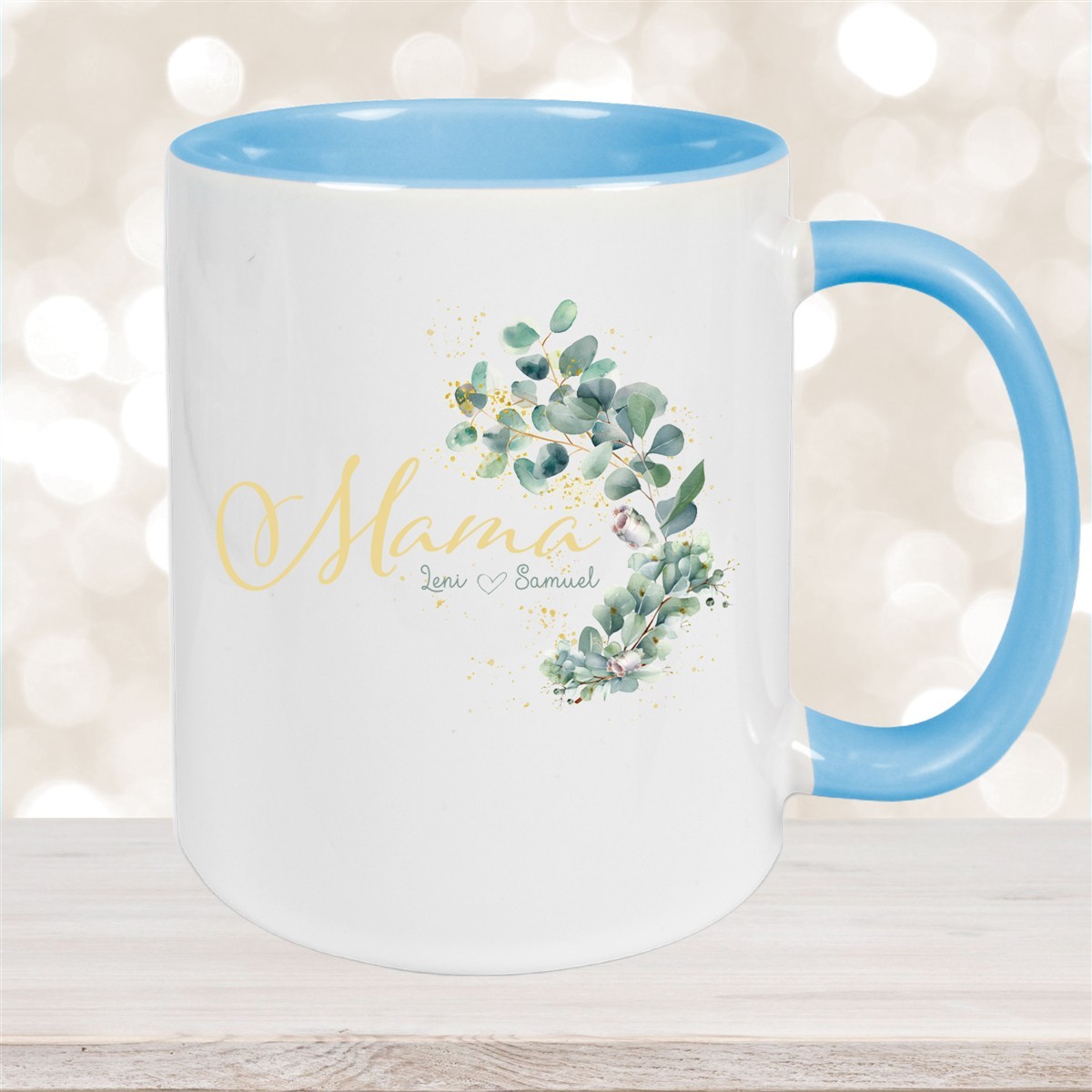 Tasse Muttertag #8 Wunschnamen Keramik Personalisiert Hellblau