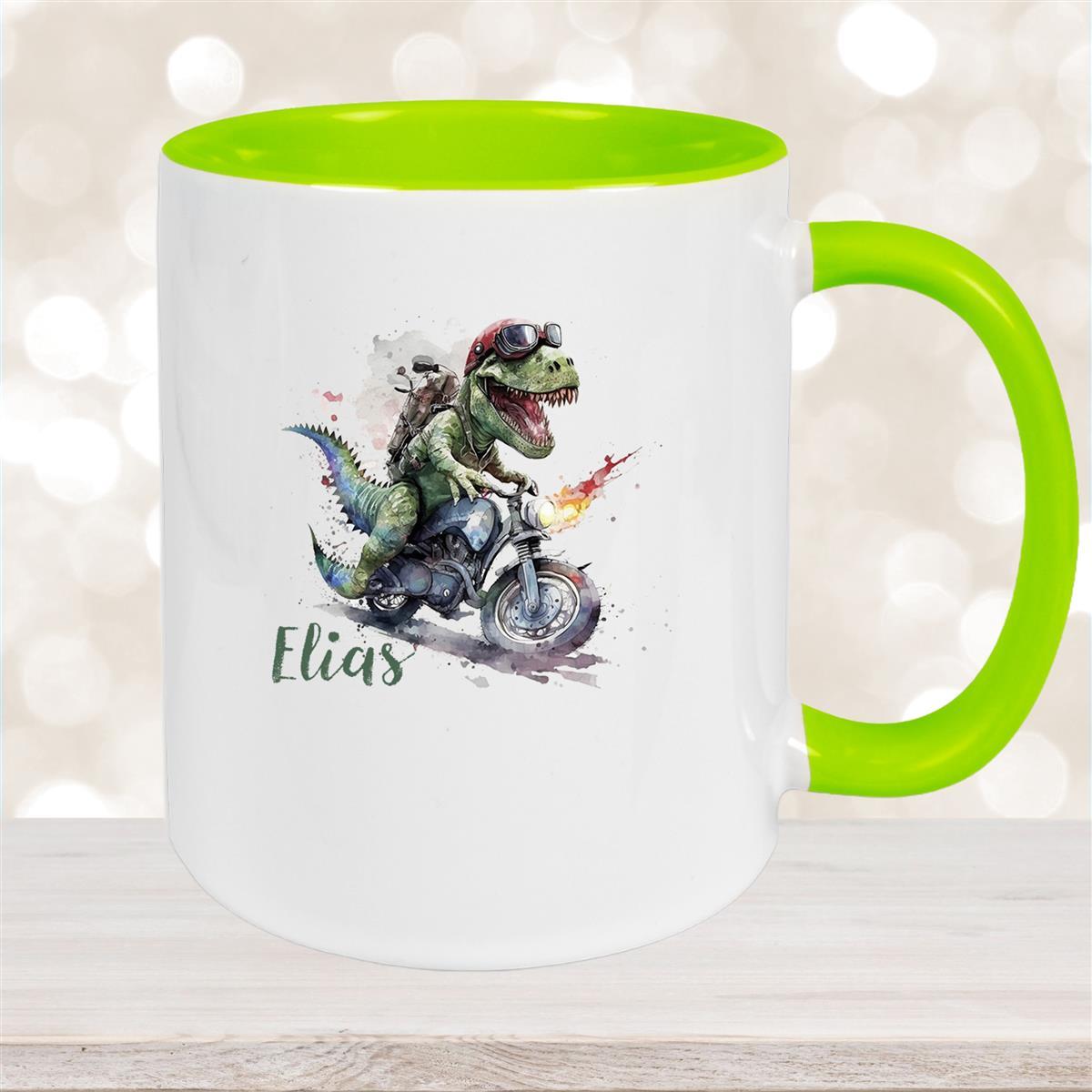 Tasse Dino #5 Wunschname Keramik Kinderbecher Personalisiert Grün