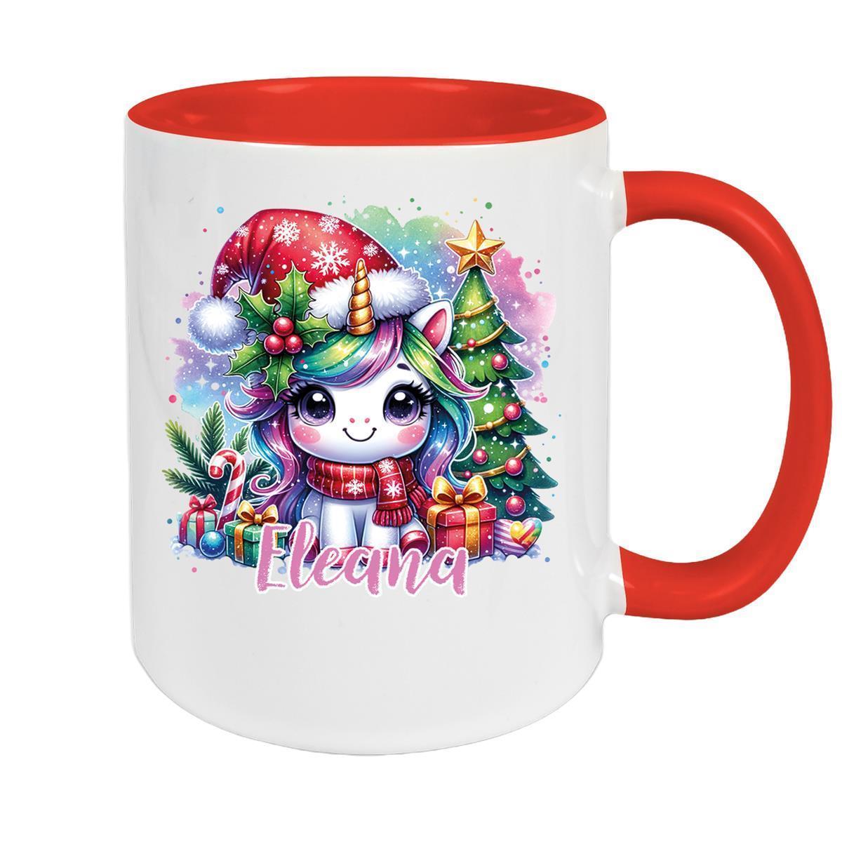 Tasse Wunschname Weihnachten Einhorn 1 Keramik Kinderbecher versch. Farben