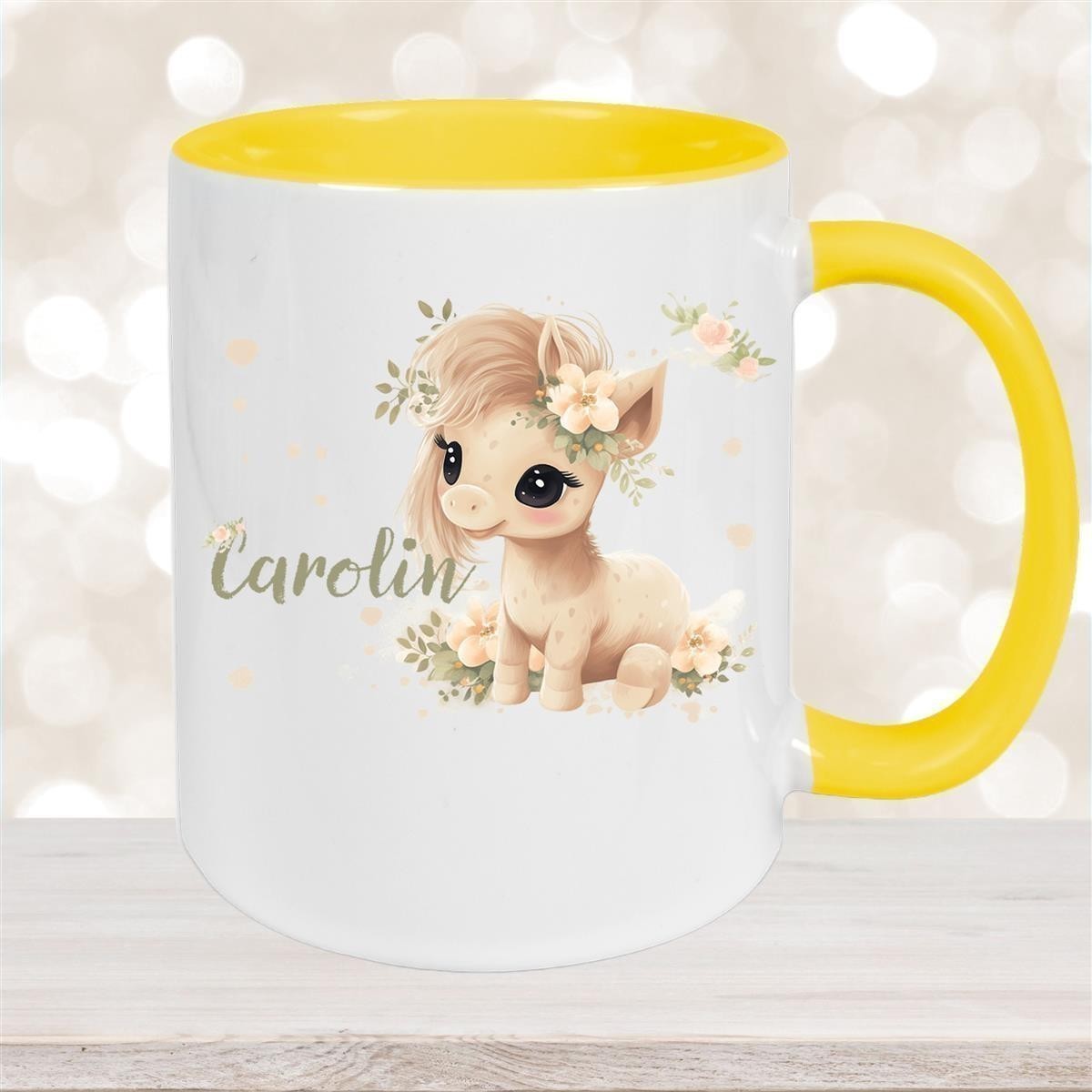 Tasse Pferd #5 Wunschname Keramik Kinderbecher personalisiert versch. Farben