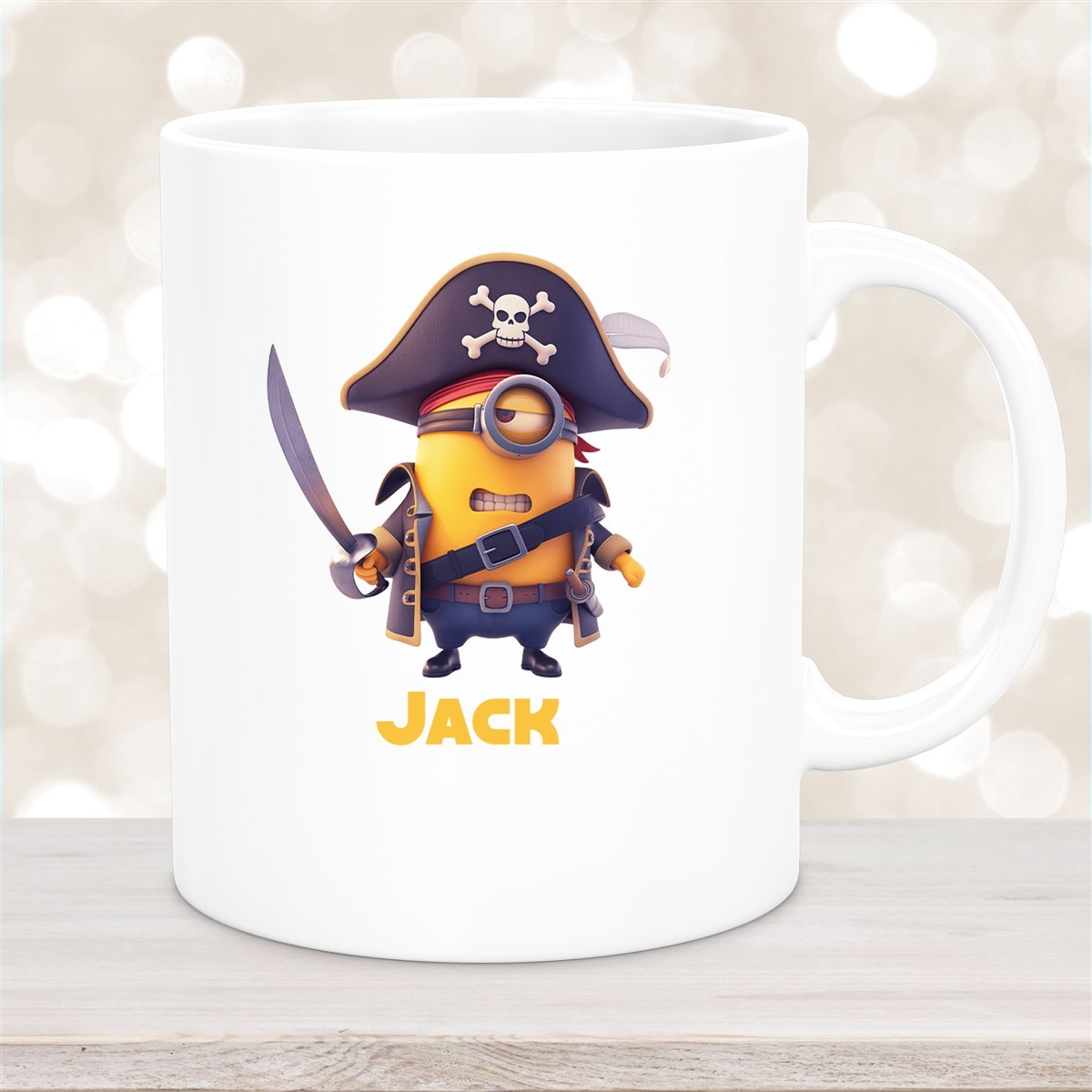 Tasse Minions Kinder Minion #1 Pirat Wunschname Keramik Kinderbecher personalisiert versch. Farben Weiß