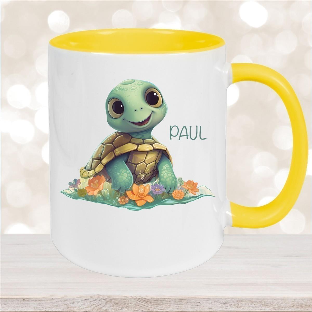 Tasse Wunschname Schildkröte 1 Keramik Kinderbecher personalisiert versch. Farben