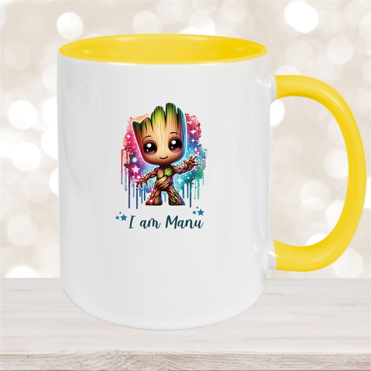 Tasse Wunschname Baby-Groot #5 Keramik Kinderbecher personalisiert Gelb