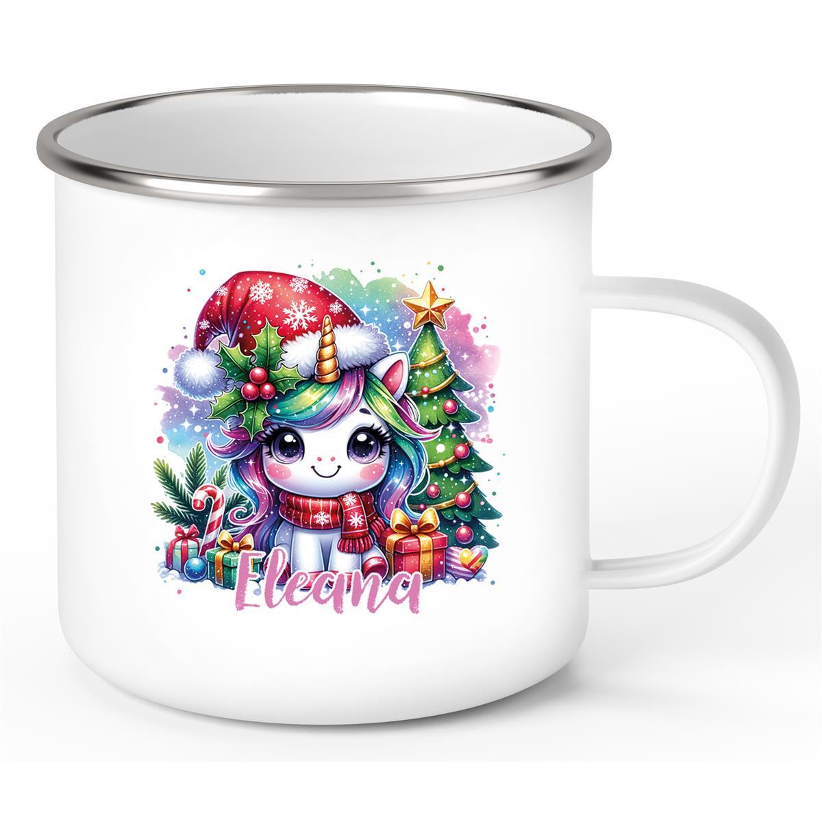 Tasse Wunschname Weihnachten Einhorn 1 Emaille