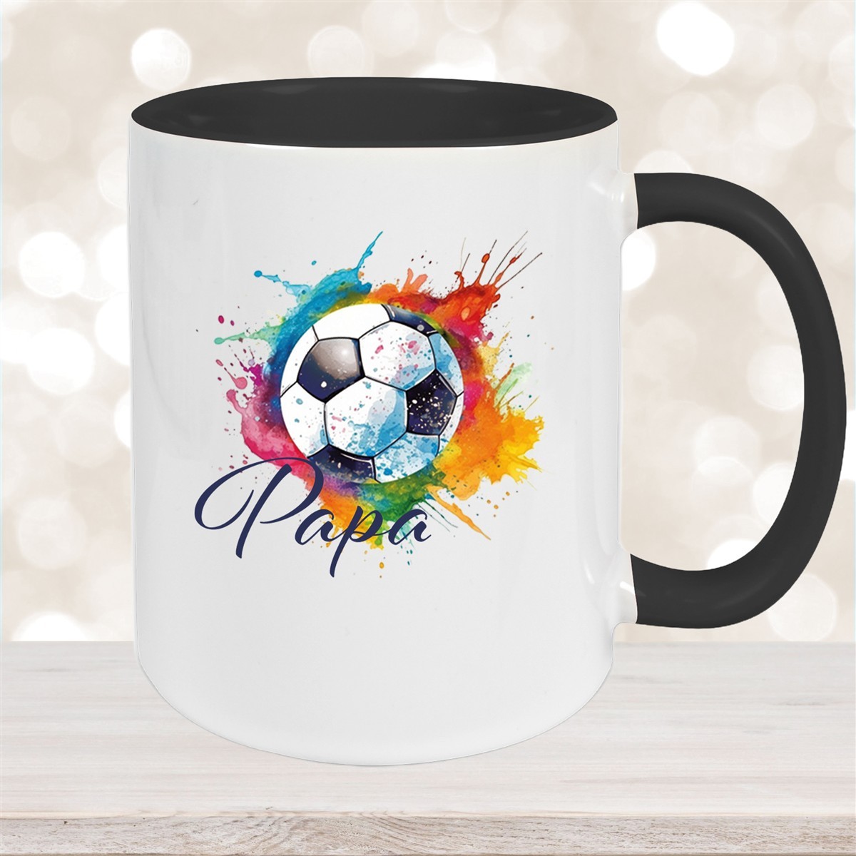 Tasse Wunschname Fußball #20 Personalisiert Keramik Kinderbecher Schwarz