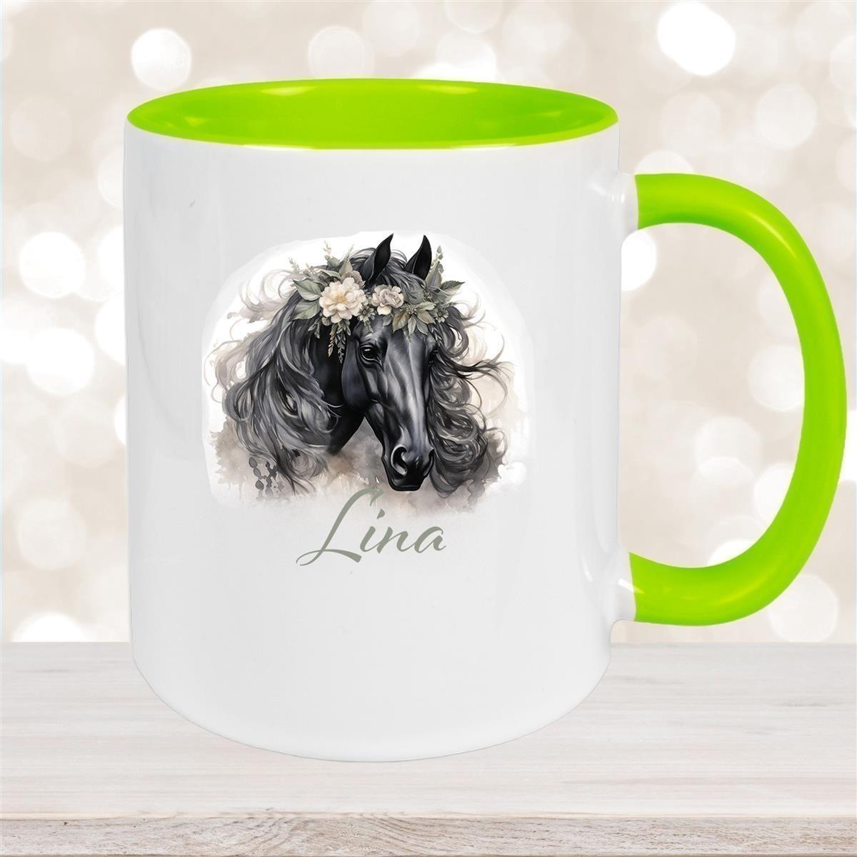 Tasse Pferd 3 Wunschnam Keramik Kinderbecher personalisiert versch. Farben