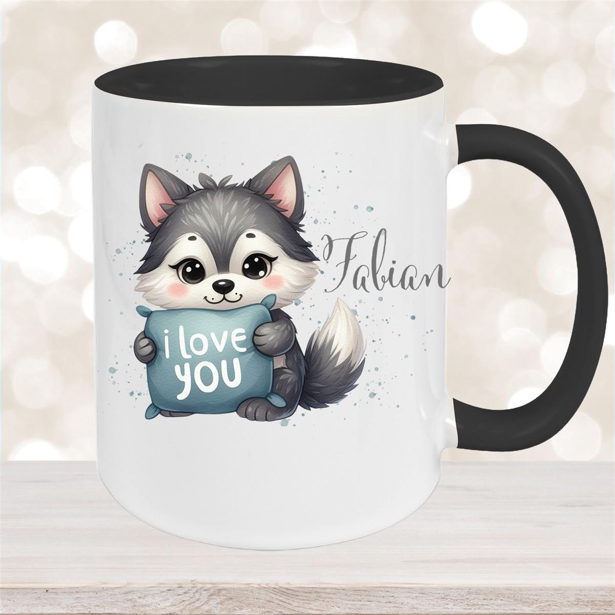 Tasse Liebe - Fuchs Valentinstag Wunschnamen Keramik personalisiert versch. Farben