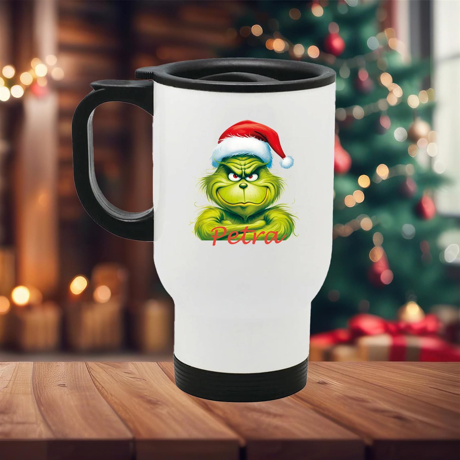 Edelstahl-Thermobecher mit Deckel Weihnachten Grinch 2# personalisiert weiß
