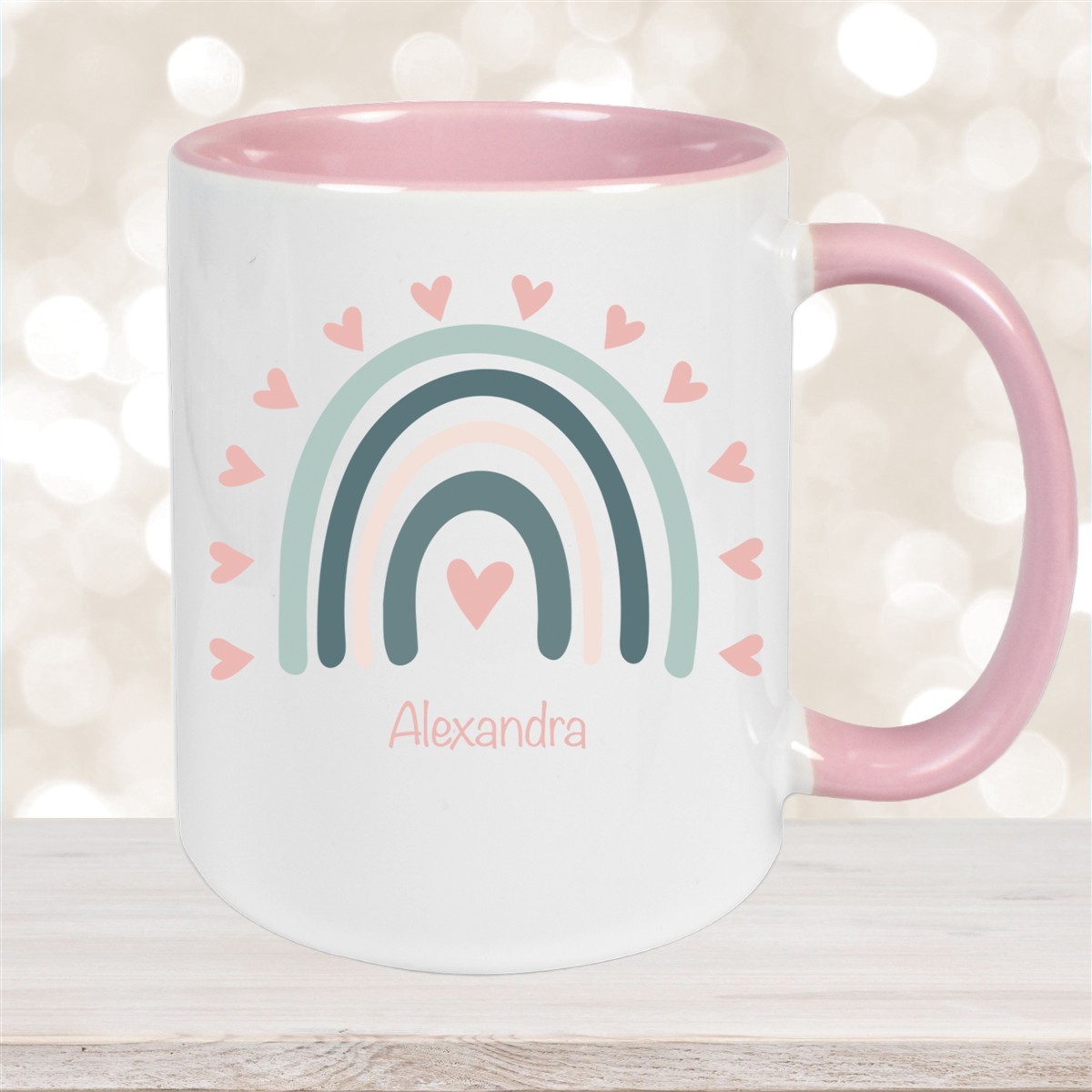 Tasse Wunschname Regenbogen #4 Keramik Kinderbecher Altrosa