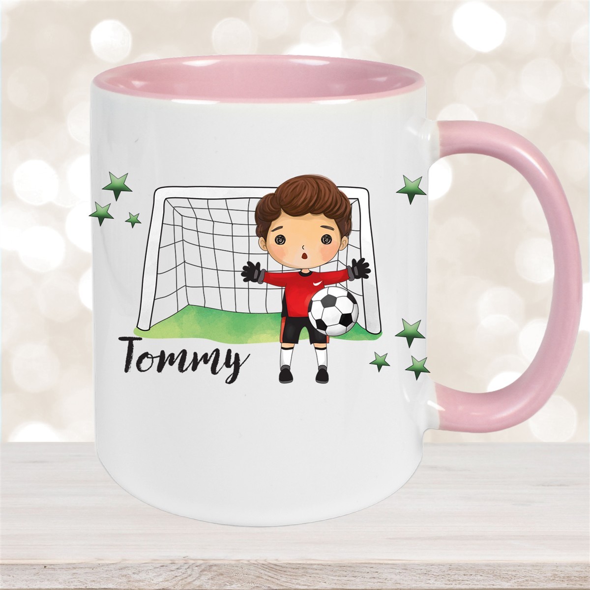 Tasse Fußball #3 Wunschname Keramik Kinderbecher personalisiert Altrosa