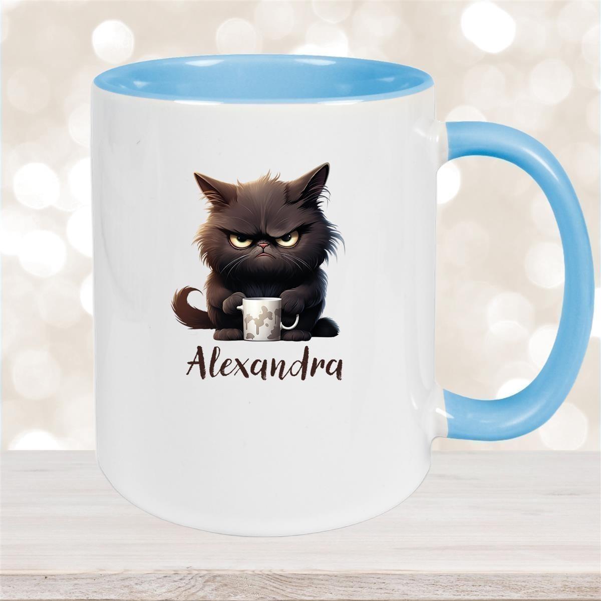Tasse Katze Grumpy 1 Wunschname Keramik Kinderbecher personalisiert versch. Farben