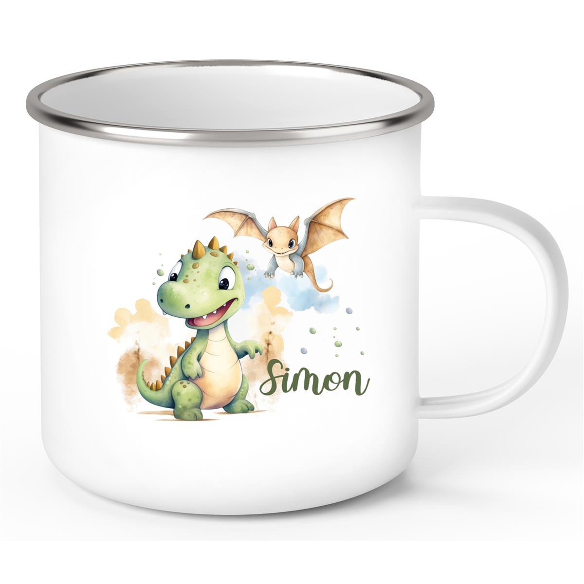 Tasse Wunschname Dino 6 Emaille Kinderbecher