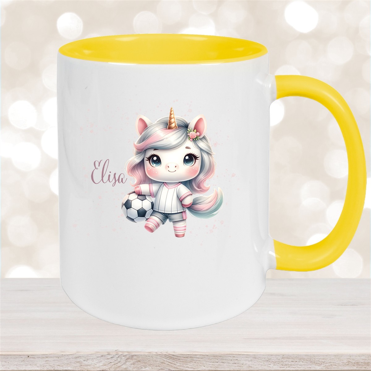 Tasse Fußball #10 Wunschname Keramik Kinderbecher personalisiert Gelb